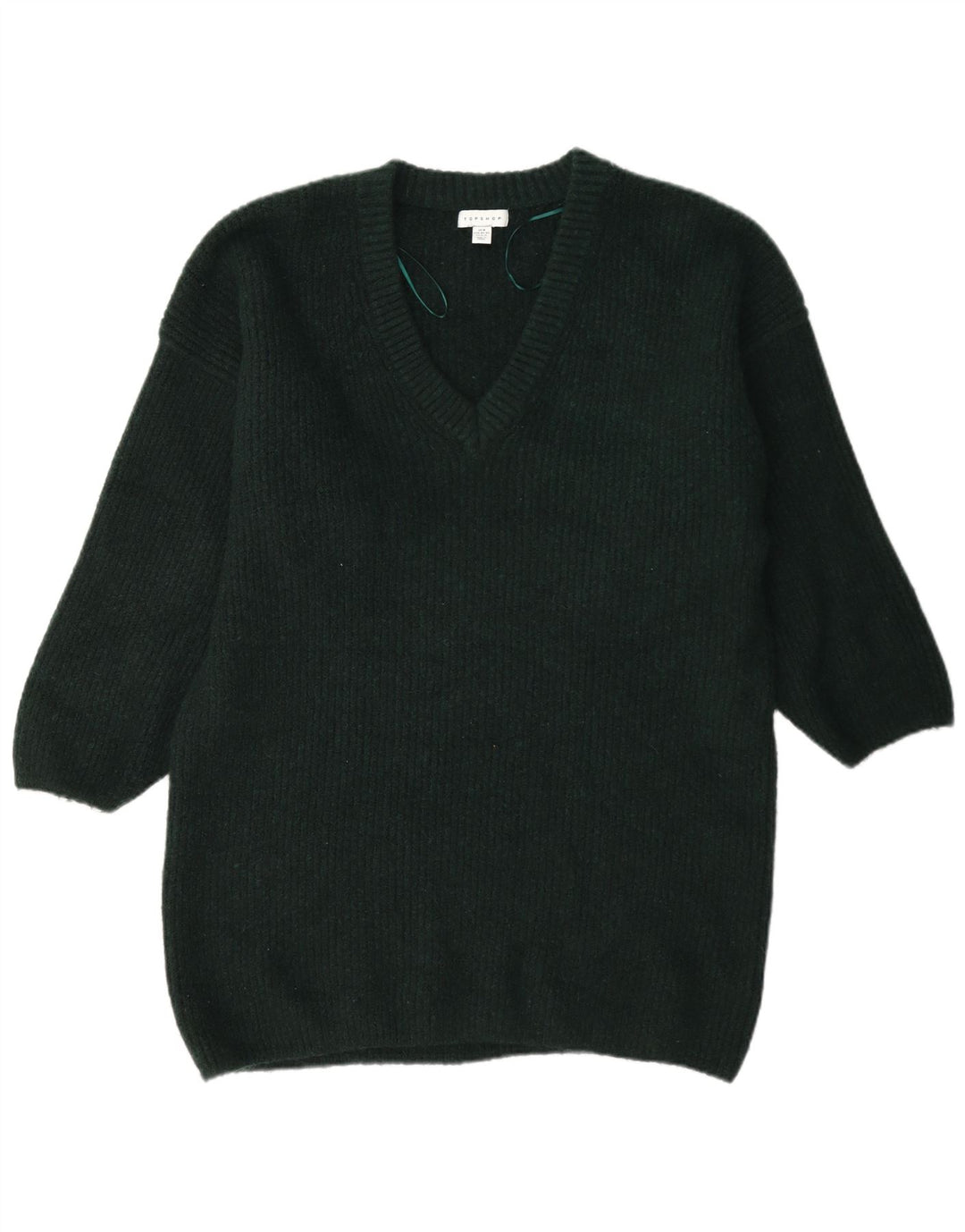 Topshop Jersey largo con cuello en V para mujer UK 44 Poliéster verde medio
