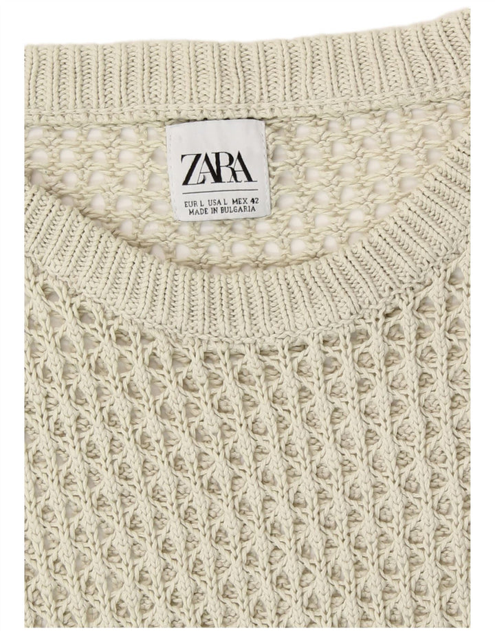 Zara Mens Ver A Través De Cuello Redondo Jersey Suéter Grande Beige