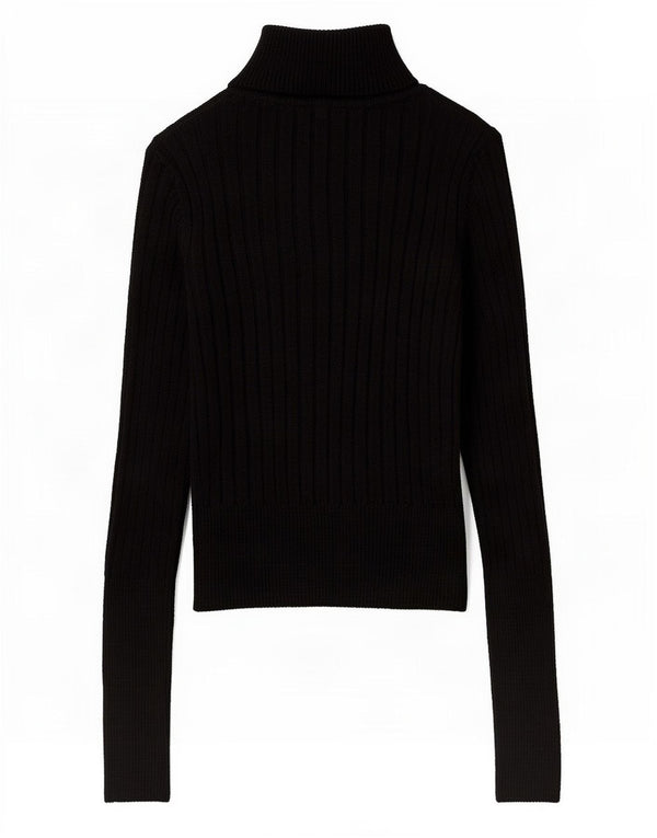 Zara Mujer Crop Roll Neck Jumper Sweater UK 12 Medium Black Viscosa