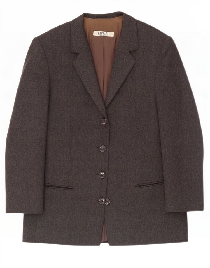 Marella Chaqueta Blazer de 4 Botones para Mujer UK 42 Lana Gris Mediana