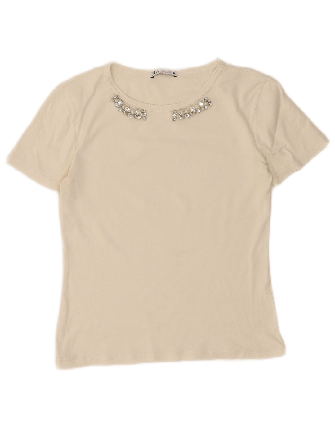 Zara Camiseta Mujer Top UK 12 Medium Blanco