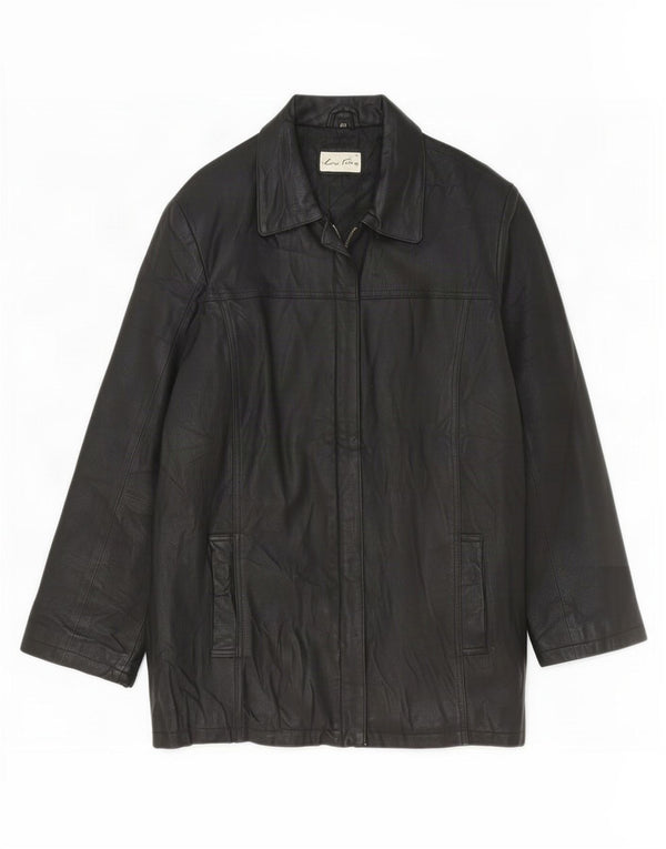 Vintage mujer cuero abrigo Reino Unido 14 grande negro