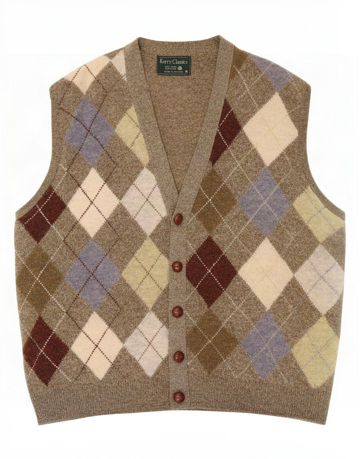 Kerry Suéter tipo cárdigan sin mangas Classics para hombre XL Caqui Argyle/Diamante