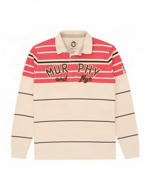 Murphy & Nye Polo de rugby de manga larga con gráfico para hombre XL Blanco a rayas