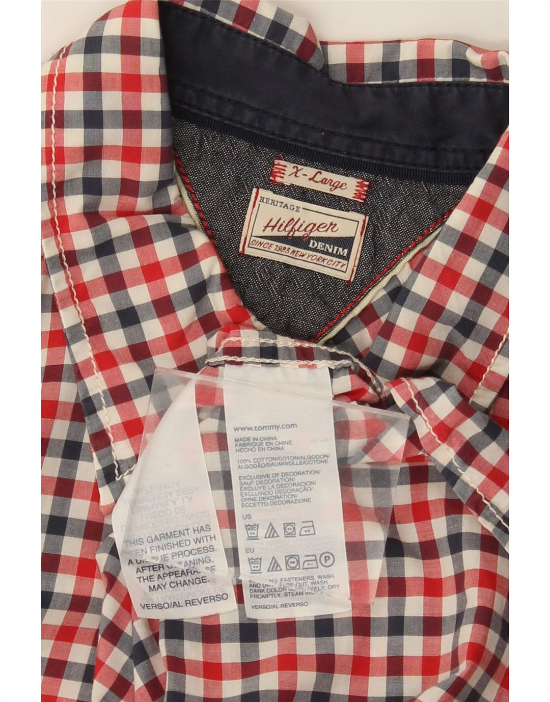 TOMMY HILFIGER Camisa de manga corta Heritage para hombre XL Algodón a cuadros rojos