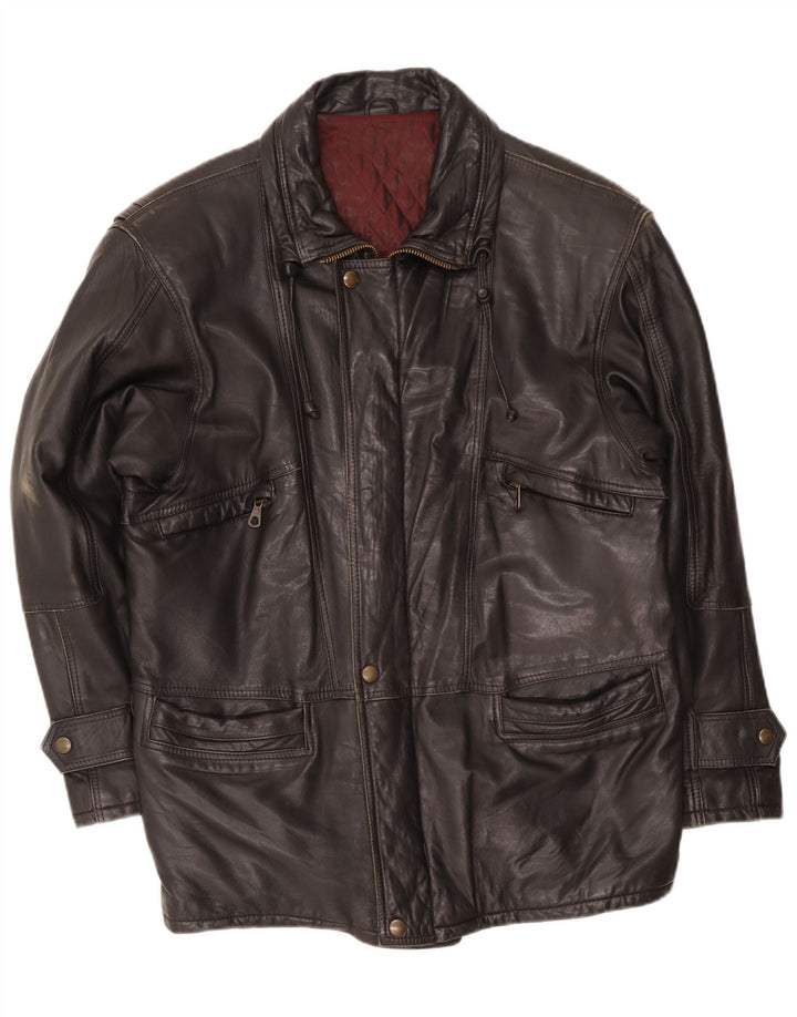 Chaqueta de cuero vintage para hombre IT 48 Medio Negro