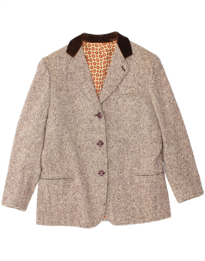 VINTAGE Womens 3 Button Blazer Jacket UK 14 Medium Brown Flecked Vintage Vintage and Second-Hand Vintage from Messina Hembry 