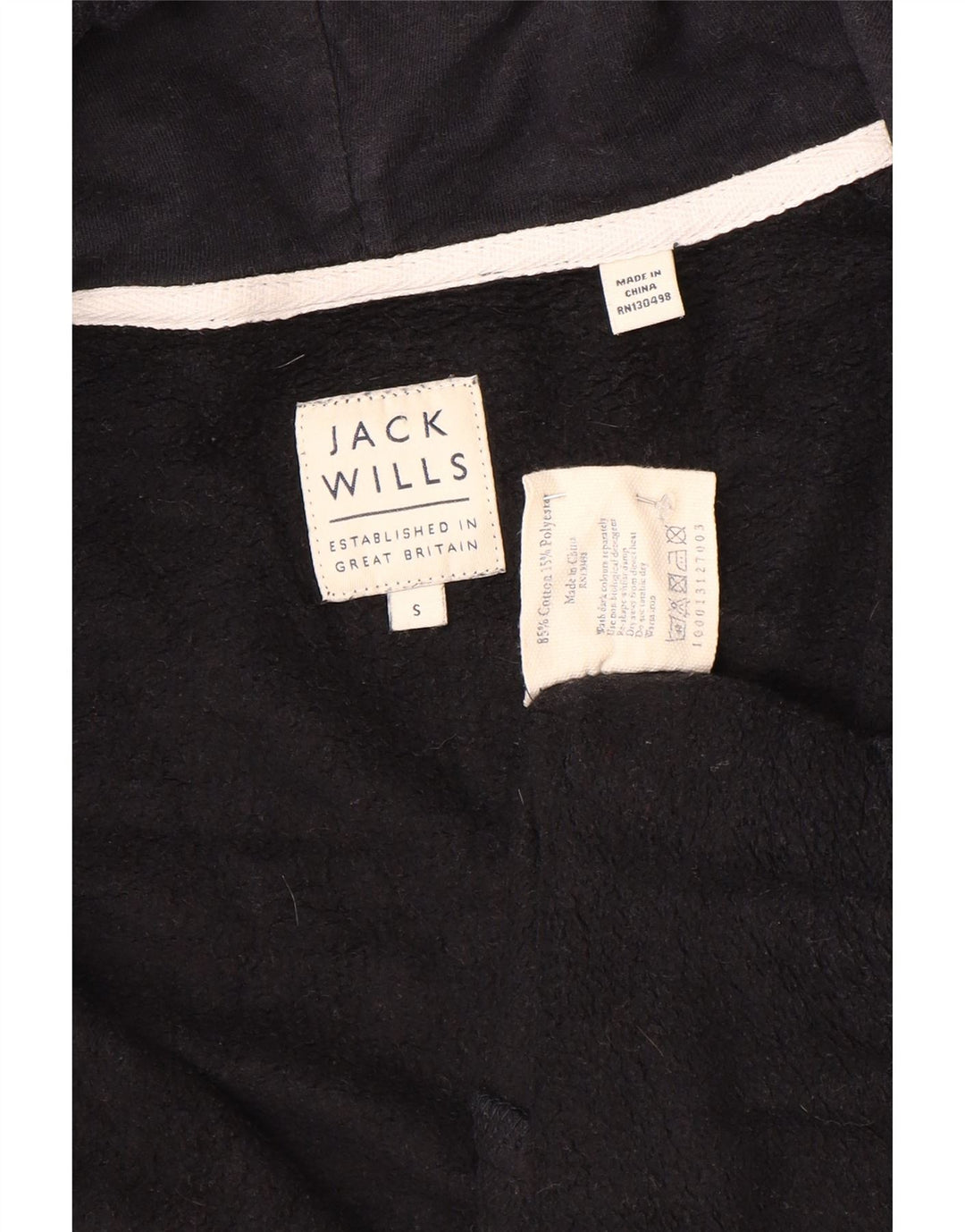 Jack Wills Sudadera con capucha y cremallera para hombre, talla pequeña, algodón negro