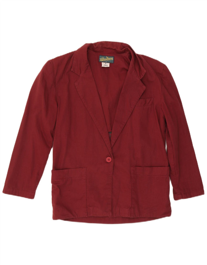 Vintage mujer 1 botón chaqueta blazer de gran tamaño Reino Unido 10 pequeño algodón borgoña