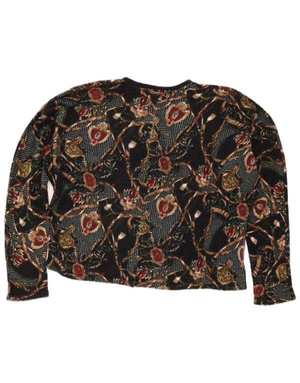 Vintage mujeres crop gráfico top manga larga Reino Unido 16 grande negro