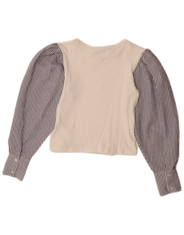 ZARA Blusa corta de manga larga para mujer UK 40 Medium White Pinstripe