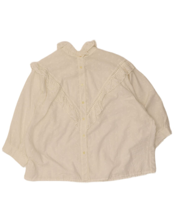Vintage Womens 3/4 Sleeve Ruffle Front Blouse Top UK 20 2XL White