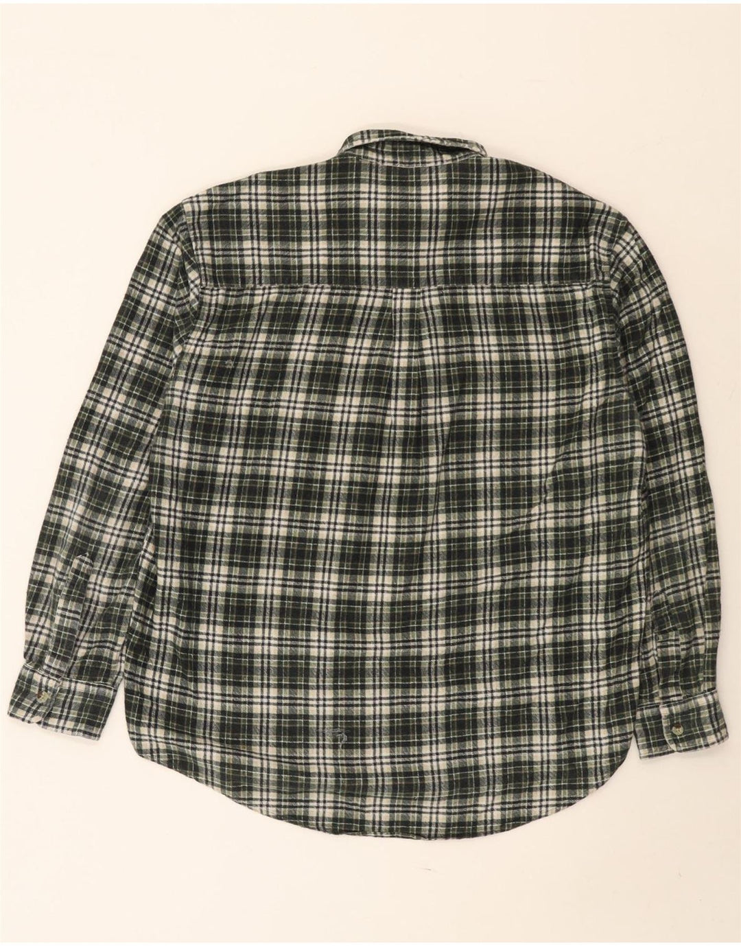 Vintage hombres franela camisa grande verde cheque algodón