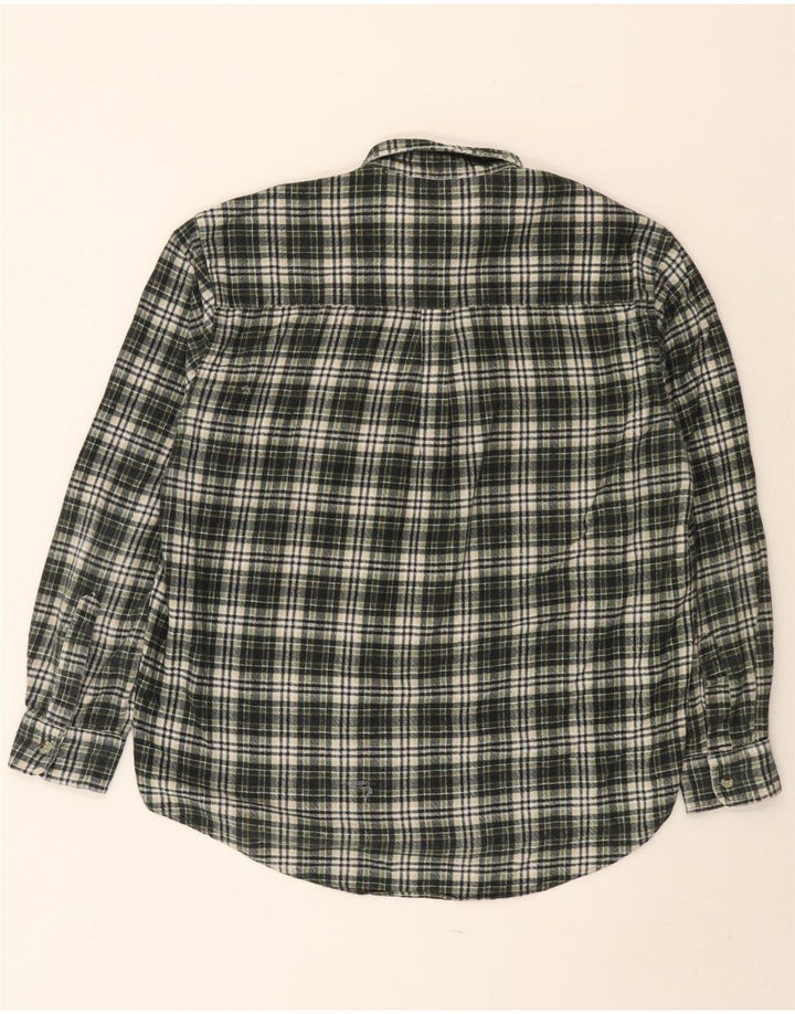 Vintage hombres franela camisa grande verde cheque algodón