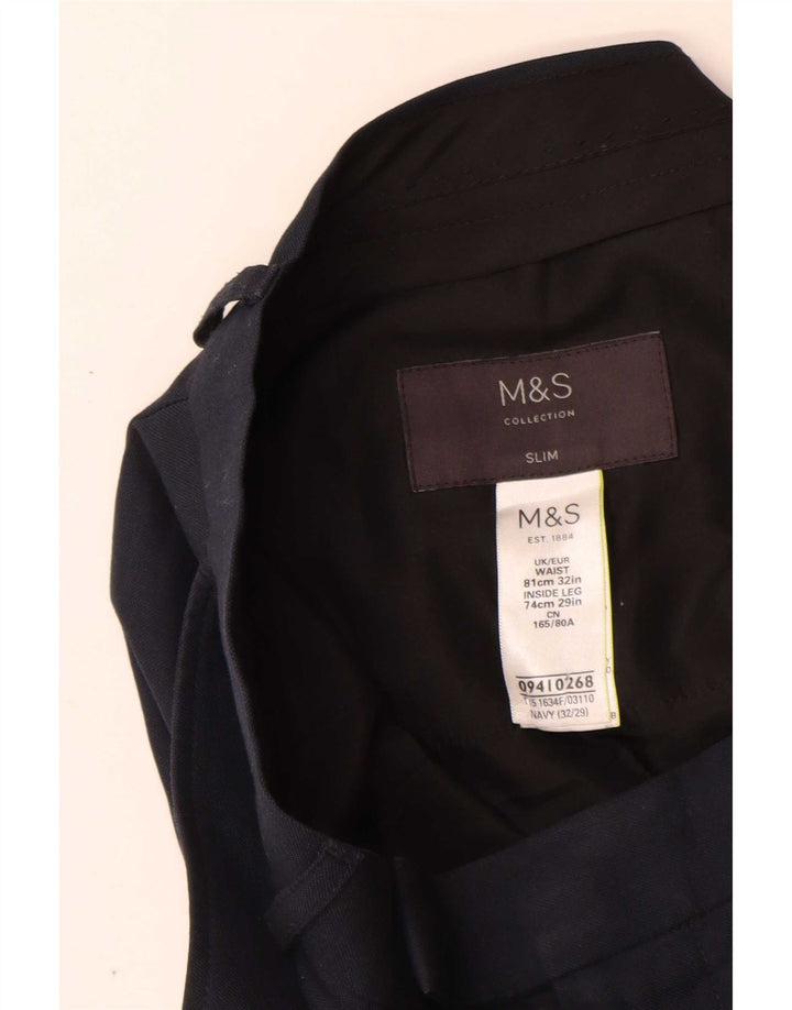 Marks & Spencer Pantalón de traje ajustado para hombre W32 L29 Poliéster azul marino