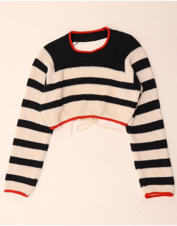 Zara Suéter Corto con Cuello Barco para Mujer UK 40 Mediano Rayas Negras