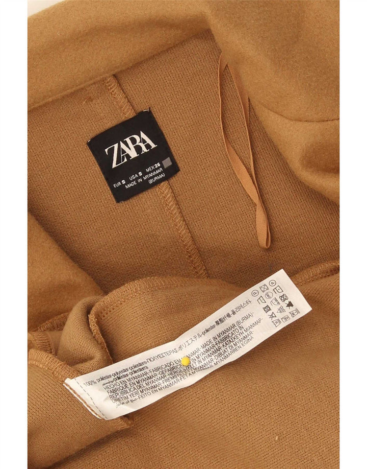 Zara Mujer Abrigo Abierto UK 40 Pequeño Poliéster Beige