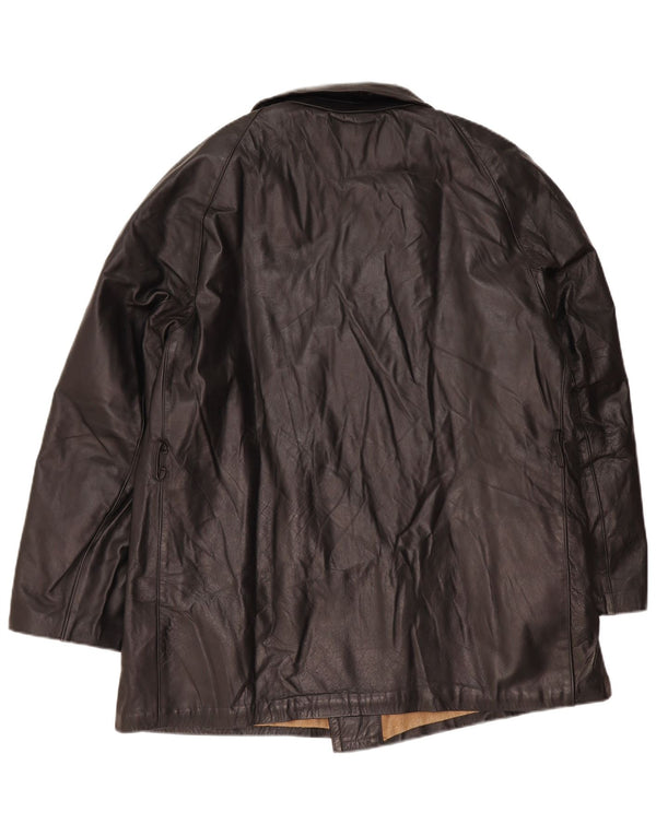 Vintage hombres doble pecho chaqueta de cuero IT 56 3XL negro