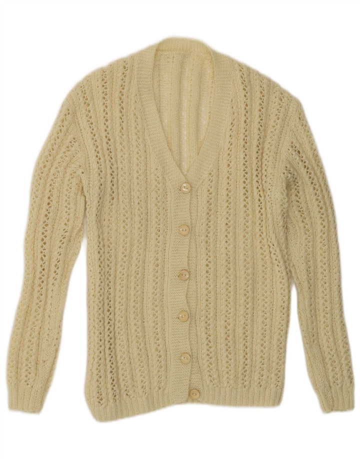 Vintage mujer crochet cardigan suéter Reino Unido 14 medio apagado blanco