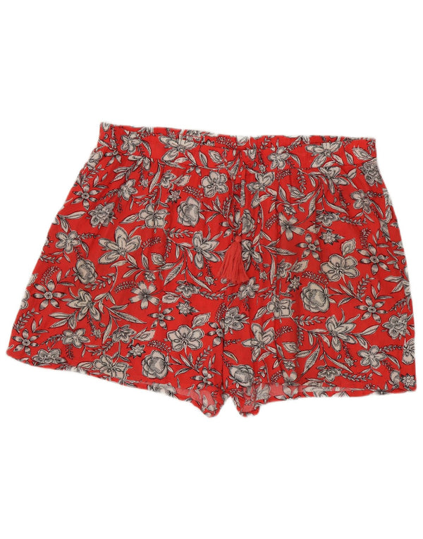 Marks & Spencer Pantalones cortos de cintura alta para mujer UK 18 XL W38 Viscosa floral roja