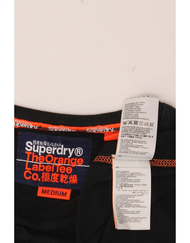 SUPERDRY Hombre Camiseta Top Medium Negro Algodón