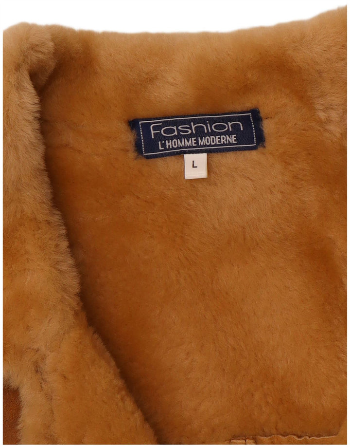 Vintage hombres shearling chaqueta Reino Unido 40 marrón grande