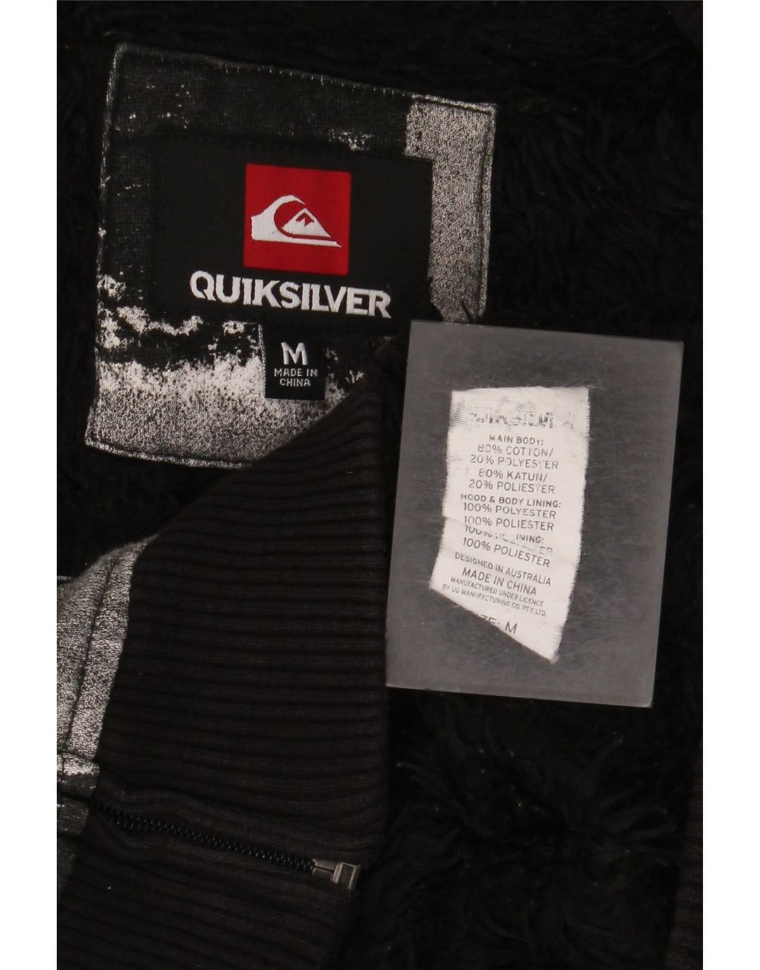 Quiksilver - Sudadera con capucha y cremallera para hombre, talla mediana, algodón a cuadros, color negro