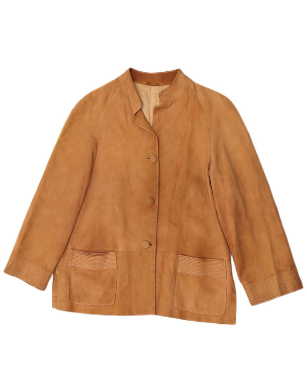 Vintage mujer 3 botones ante Blazer chaqueta Reino Unido 14 beige medio