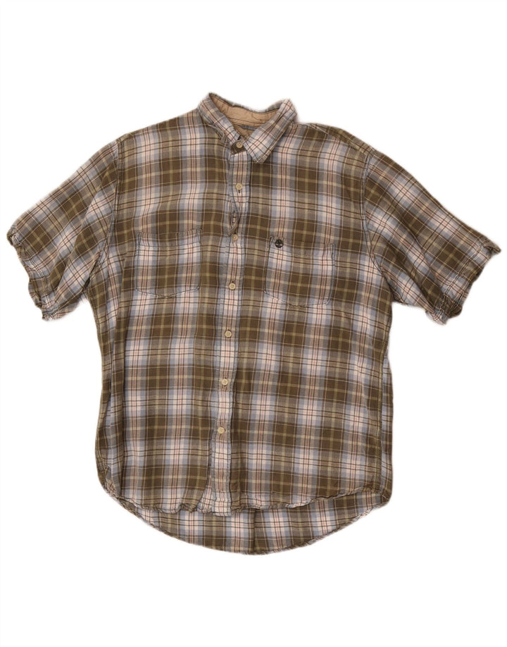Camisa Timberland Hombre Manga Corta Medium Khaki Check Linen