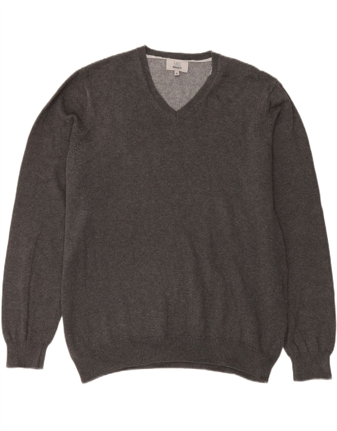 Marks & Spencer Jersey Regular Fit con Cuello en V para Hombre XL Algodón Gris