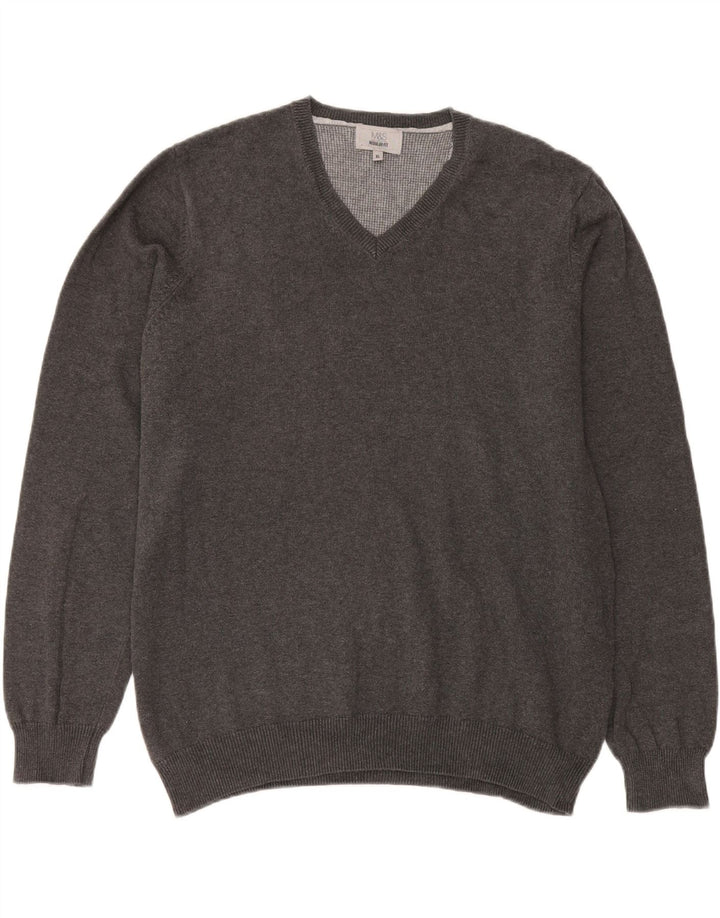 Marks & Spencer Jersey Regular Fit con Cuello en V para Hombre XL Algodón Gris