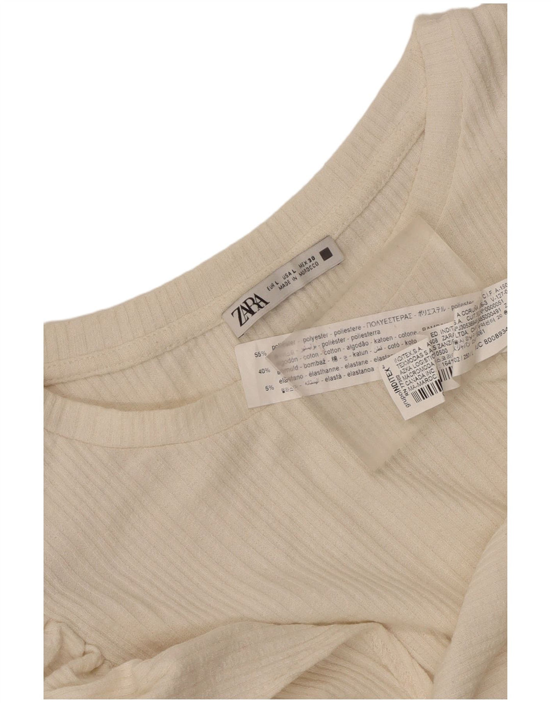 Zara Mujer Blusa Corta Top UK 44 Grande Poliéster Blanco Roto