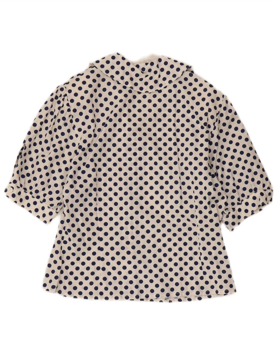 VINTAGE Mujer 1/2 Manga Camisa Blusa Reino Unido 12 Lunares Blancos Medianos