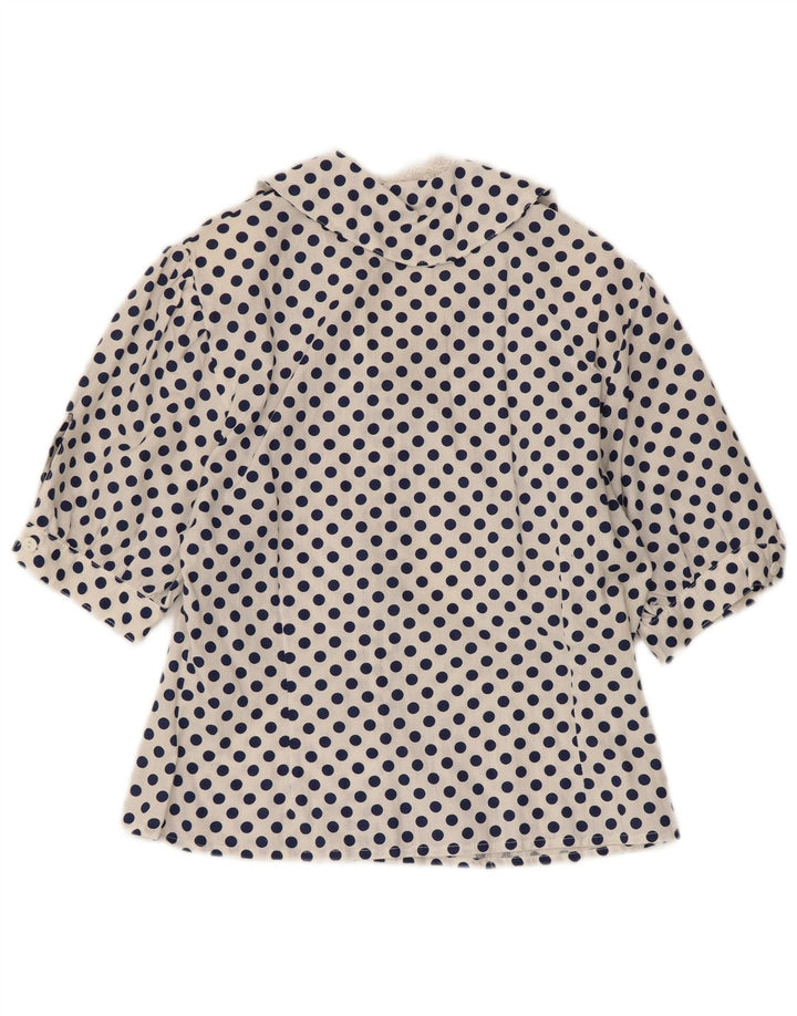 VINTAGE Mujer 1/2 Manga Camisa Blusa Reino Unido 12 Lunares Blancos Medianos