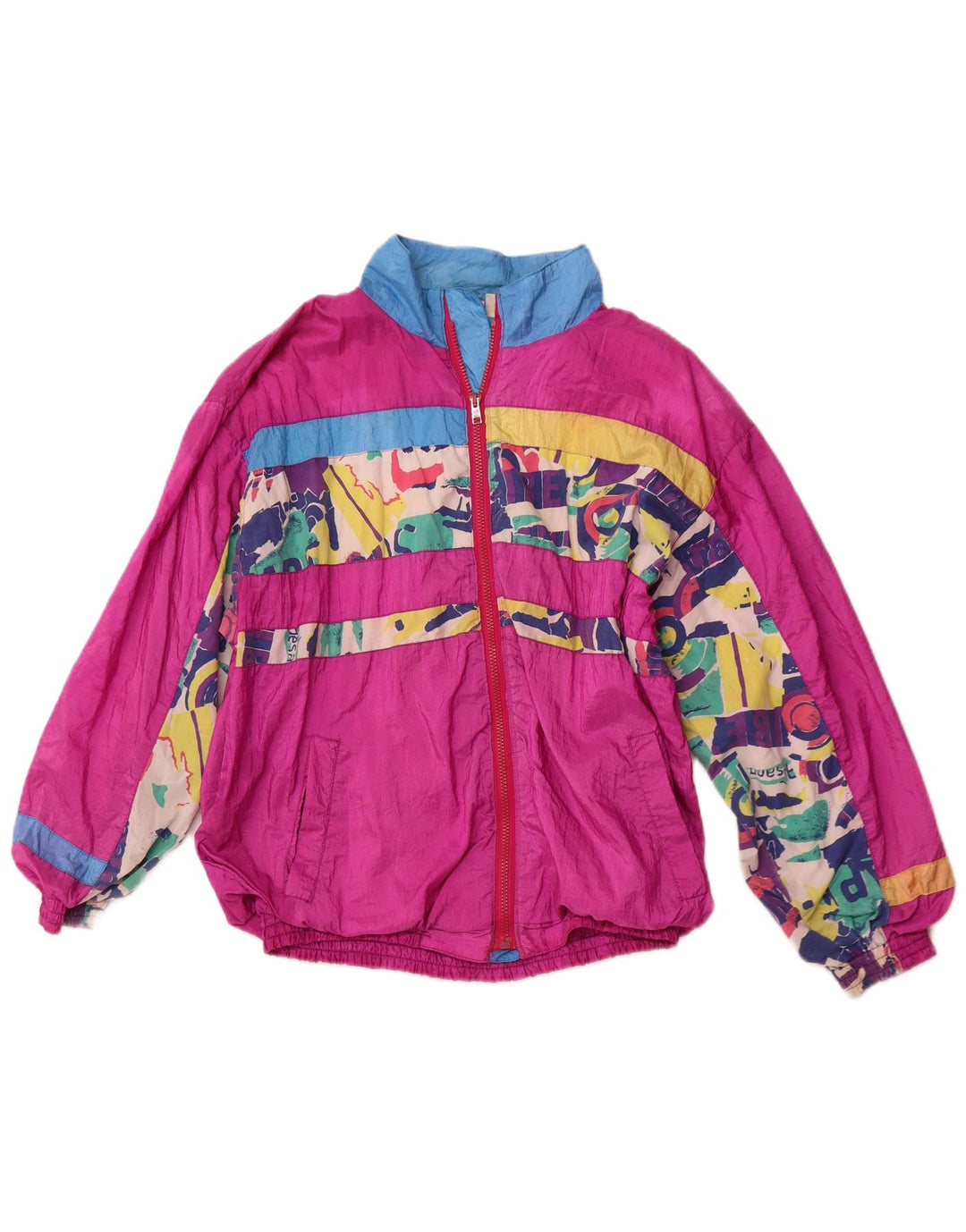 Vintage mujeres suelta ajuste chándal top chaqueta Reino Unido 12 medio rosa geométrico