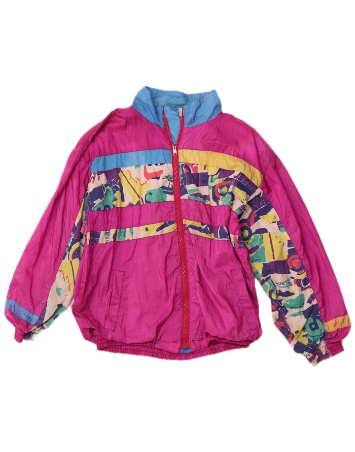 Vintage mujeres suelta ajuste chándal top chaqueta Reino Unido 12 medio rosa geométrico