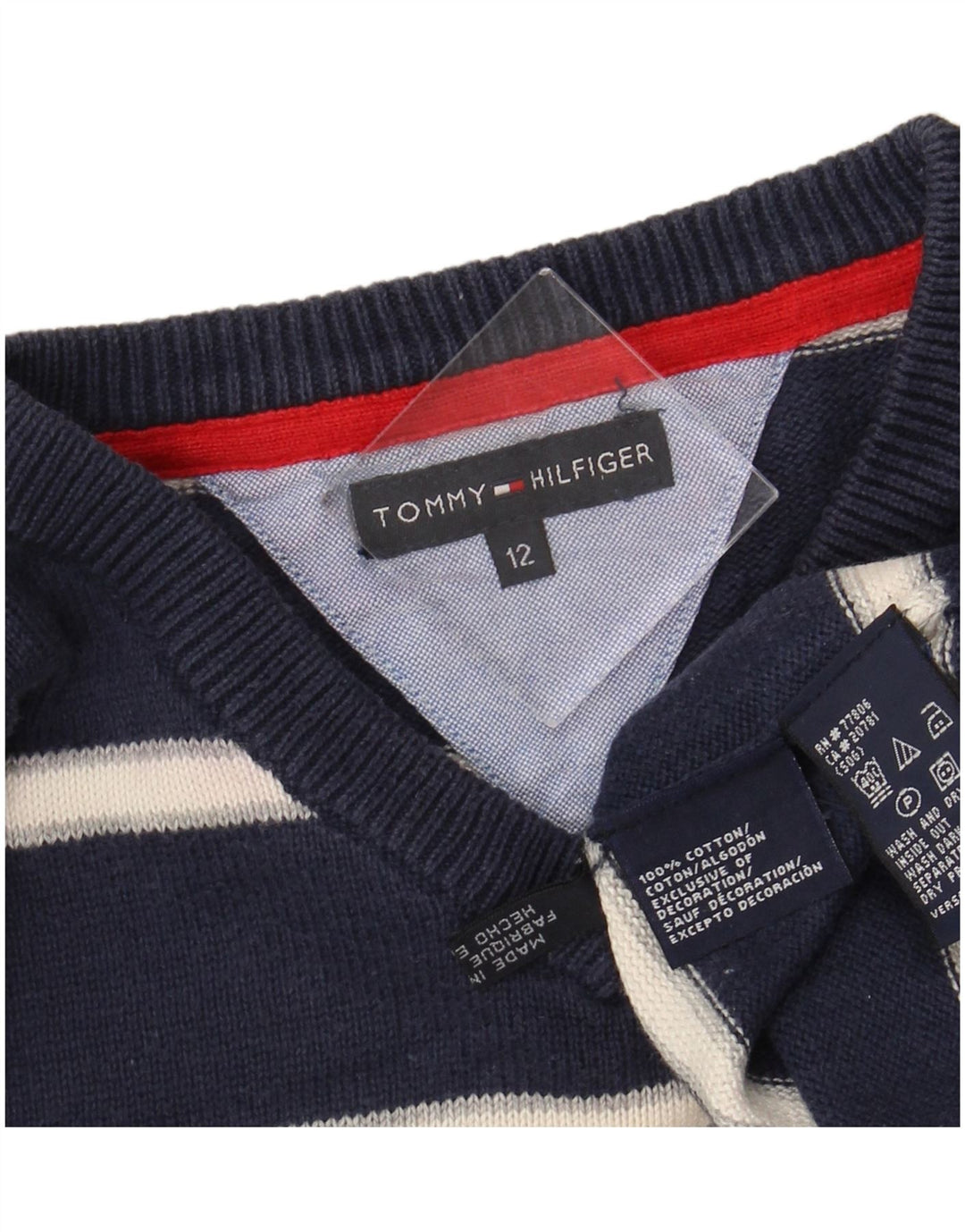 TOMMY HILFIGER Jersey con cuello en V para niño 11-12 años Azul marino a rayas