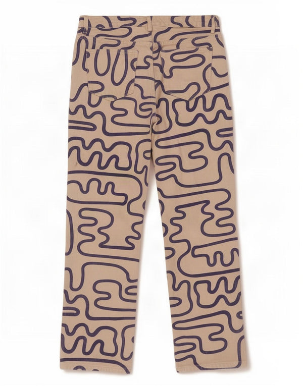Zara Jeans Rectos Con Estampado Abstracto Para Mujer EU 44 XL W34 L31 Algodón Beige