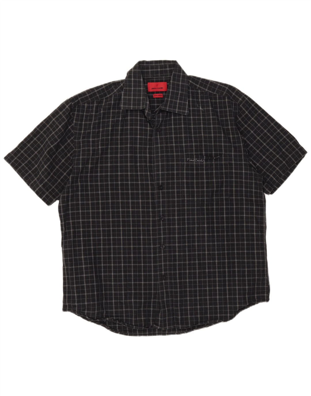 Pierre Cardin Hombre Camisa De Manga Corta De Algodón A Cuadros Negro Mediano