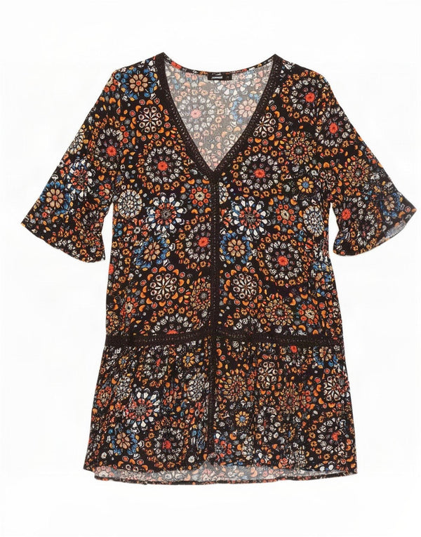 Desigual Vestido de playa de manga corta para mujer UK 40 XL Multicolor Floral