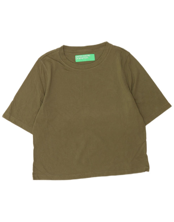 Benetton Camiseta Mujer UK 44 Medium Caqui Algodón