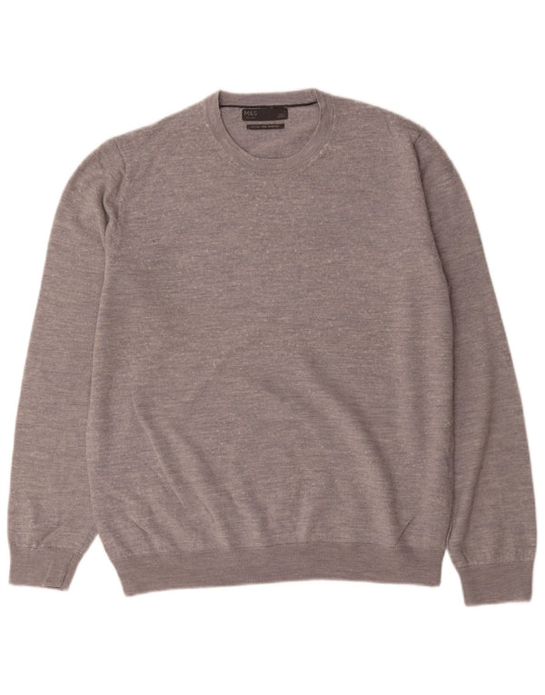Marks & Spencer Jersey de cuello redondo para hombre de lana merino gris grande