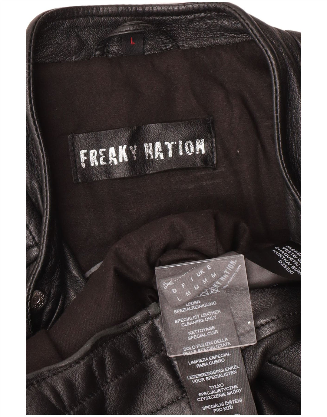 Freaky Nation Chaqueta motera de cuero para hombre UK 38 Medium Black Leather