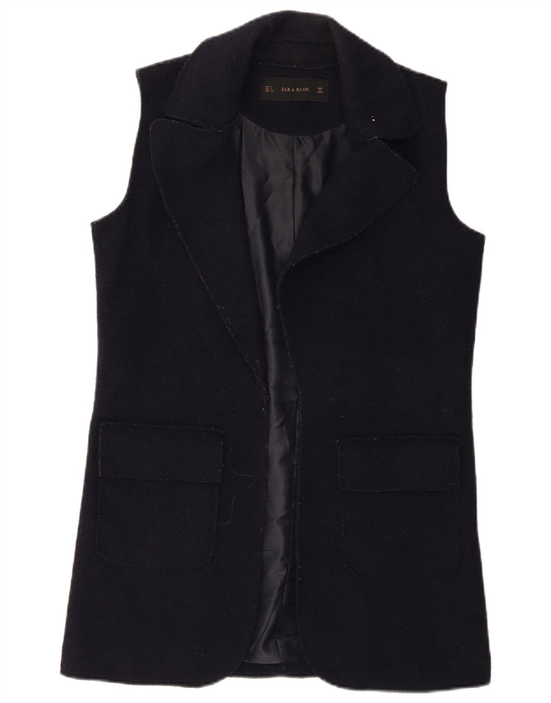 Zara Mujer Chaleco Abierto Largo UK 10 Small Lana Azul Marino