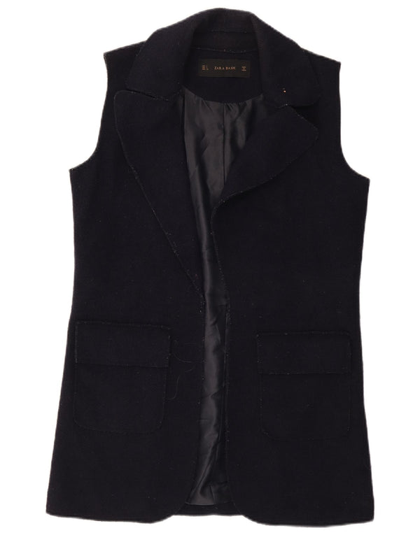 Zara Mujer Chaleco Abierto Largo UK 10 Small Lana Azul Marino