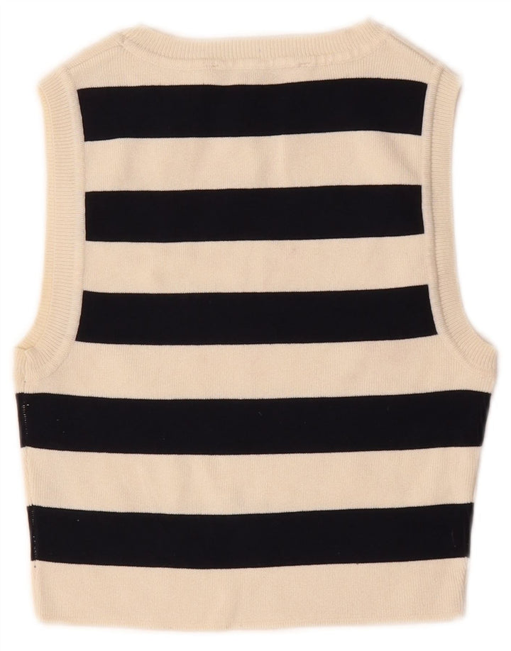 Zara Top corto sin mangas para mujer UK 42 Viscosa a rayas blancas medianas