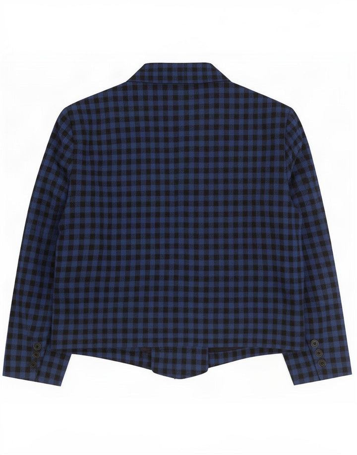 Vintage mujer 1 botón Blazer chaqueta Reino Unido 14 medio azul Gingham