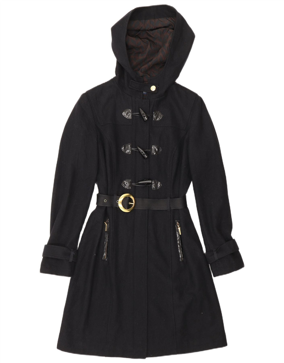 CARACTERE Trenca con capucha para mujer UK 10 Small Lana azul marino