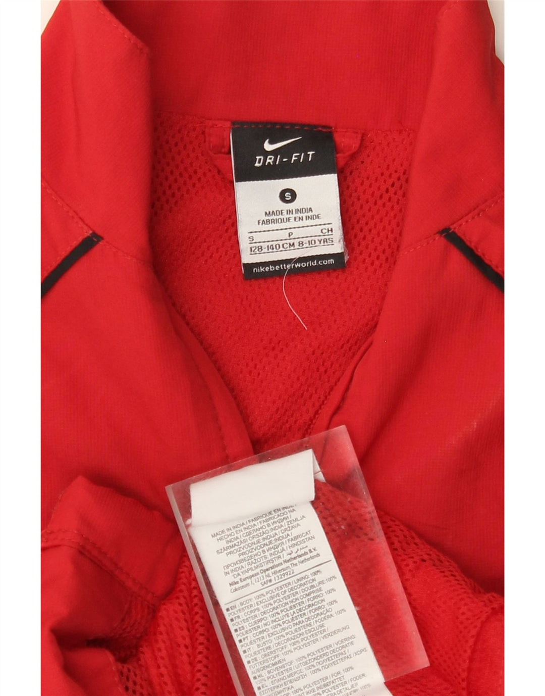 NIKE Boys Dri Fit Chándal Top Chaqueta 8-9 años Pequeño Rojo Poliéster