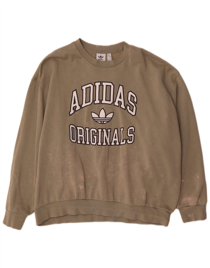 Adidas Sudadera de gran tamaño con gráfico para mujer UK 12/14 Medium Khaki